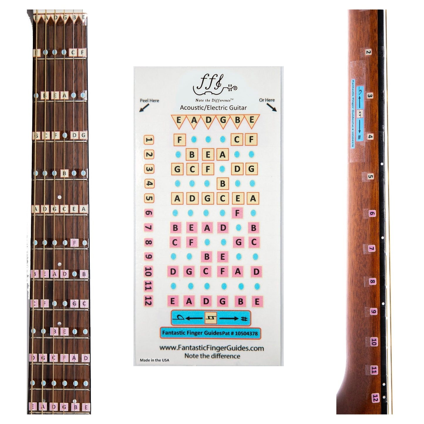 Fantastic Acoustic/Electric Guitar Finger Guide - Fretboard Stickers Frets 1-12