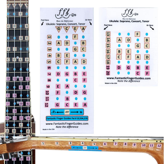 Soprano, Concert, and Tenor Ukulele Fretboard Stickers Guide